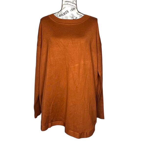 Lety & Me (1X) Lightweight Knit Pullover Sweater Long Sleeve Curved Hem Orange - Picture 1 of 13